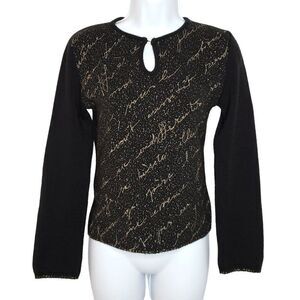 Tous Les Garcons Wool Blend Sweater S Gold Writing Script Glitter Black Key Hole